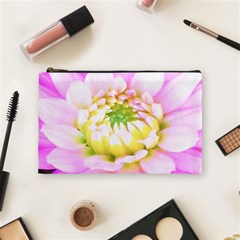 Pretty Pink, White And Yellow Cactus Dahlia Macro Cosmetic Bag (medium) by myrubiogarden