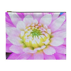 Pretty Pink, White And Yellow Cactus Dahlia Macro Cosmetic Bag (xl) by myrubiogarden