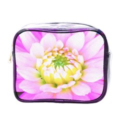 Pretty Pink, White And Yellow Cactus Dahlia Macro Mini Toiletries Bag (one Side)