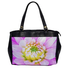 Pretty Pink, White And Yellow Cactus Dahlia Macro Oversize Office Handbag by myrubiogarden