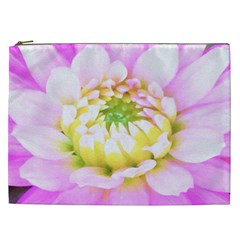 Pretty Pink, White And Yellow Cactus Dahlia Macro Cosmetic Bag (xxl) by myrubiogarden