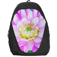 Pretty Pink, White And Yellow Cactus Dahlia Macro Backpack Bag by myrubiogarden