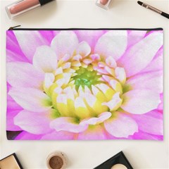 Pretty Pink, White And Yellow Cactus Dahlia Macro Cosmetic Bag (xxxl) by myrubiogarden