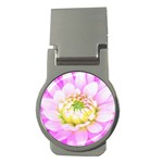 Pretty Pink, White And Yellow Cactus Dahlia Macro Money Clips (Round)  Front