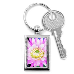 Pretty Pink, White And Yellow Cactus Dahlia Macro Key Chains (rectangle)  by myrubiogarden