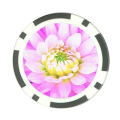 Pretty Pink, White And Yellow Cactus Dahlia Macro Poker Chip Card Guard by myrubiogarden