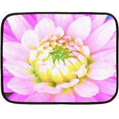 Pretty Pink, White And Yellow Cactus Dahlia Macro Fleece Blanket (mini) by myrubiogarden