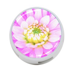 Pretty Pink, White And Yellow Cactus Dahlia Macro 4-port Usb Hub (one Side) by myrubiogarden