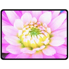 Pretty Pink, White And Yellow Cactus Dahlia Macro Fleece Blanket (large)  by myrubiogarden