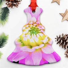 Pretty Pink, White And Yellow Cactus Dahlia Macro Christmas Tree Ornament (two Sides) by myrubiogarden