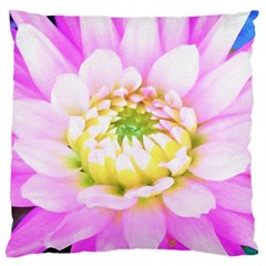 Pretty Pink, White And Yellow Cactus Dahlia Macro Standard Flano Cushion Case (one Side) by myrubiogarden