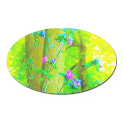 Hot Pink Abstract Rose Of Sharon On Bright Yellow Oval Magnet by myrubiogarden