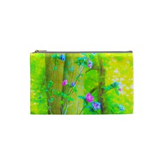 Hot Pink Abstract Rose Of Sharon On Bright Yellow Cosmetic Bag (small) by myrubiogarden