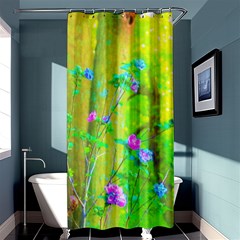 Hot Pink Abstract Rose Of Sharon On Bright Yellow Shower Curtain 36  X 72  (stall)  by myrubiogarden