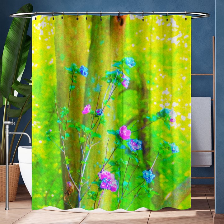 Hot Pink Abstract Rose Of Sharon On Bright Yellow Shower Curtain 60  x 72  (Medium) 