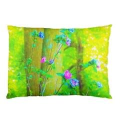 Hot Pink Abstract Rose Of Sharon On Bright Yellow Pillow Case (two Sides) by myrubiogarden