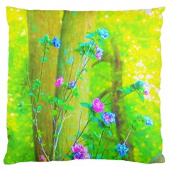 Hot Pink Abstract Rose Of Sharon On Bright Yellow Large Cushion Case (two Sides) by myrubiogarden