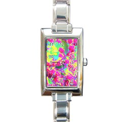 Psychedelic Succulent Sedum Turquoise And Yellow Rectangle Italian Charm Watch by myrubiogarden