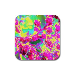 Psychedelic Succulent Sedum Turquoise And Yellow Rubber Coaster (square)  by myrubiogarden