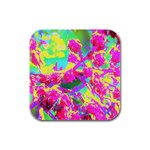 Psychedelic Succulent Sedum Turquoise And Yellow Rubber Square Coaster (4 pack)  Front