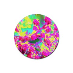 Psychedelic Succulent Sedum Turquoise And Yellow Rubber Coaster (round)  by myrubiogarden