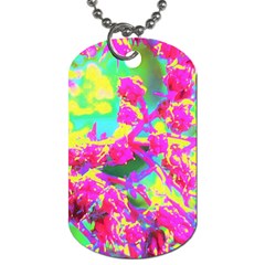 Psychedelic Succulent Sedum Turquoise And Yellow Dog Tag (two Sides) by myrubiogarden