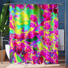 Psychedelic Succulent Sedum Turquoise And Yellow Shower Curtain 60  X 72  (medium)  by myrubiogarden