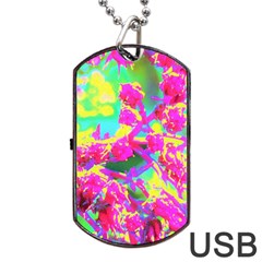 Psychedelic Succulent Sedum Turquoise And Yellow Dog Tag Usb Flash (one Side) by myrubiogarden