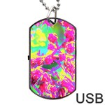 Psychedelic Succulent Sedum Turquoise And Yellow Dog Tag USB Flash (One Side) Front