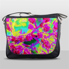 Psychedelic Succulent Sedum Turquoise And Yellow Messenger Bag by myrubiogarden