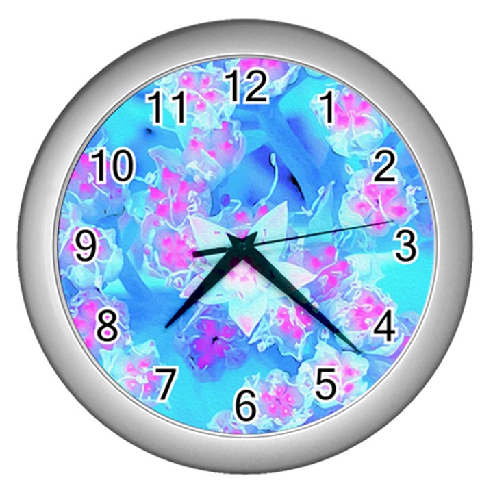 Blue And Hot Pink Succulent Underwater Sedum Wall Clock (Silver)