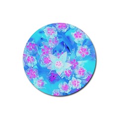 Blue And Hot Pink Succulent Underwater Sedum Rubber Coaster (round)  by myrubiogarden