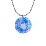 Blue And Hot Pink Succulent Underwater Sedum 1  Button Necklace Front