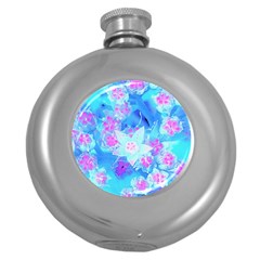 Blue And Hot Pink Succulent Underwater Sedum Round Hip Flask (5 Oz) by myrubiogarden