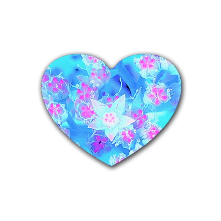 Blue And Hot Pink Succulent Underwater Sedum Rubber Coaster (Heart) 