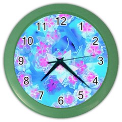 Blue And Hot Pink Succulent Underwater Sedum Color Wall Clock by myrubiogarden