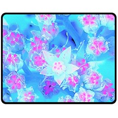 Blue And Hot Pink Succulent Underwater Sedum Fleece Blanket (medium)  by myrubiogarden