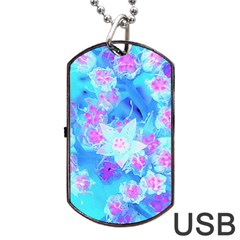 Blue And Hot Pink Succulent Underwater Sedum Dog Tag Usb Flash (two Sides) by myrubiogarden