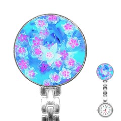 Blue And Hot Pink Succulent Underwater Sedum Stainless Steel Nurses Watch by myrubiogarden