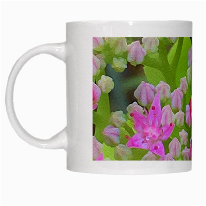 Hot Pink Succulent Sedum With Fleshy Green Leaves White Mugs