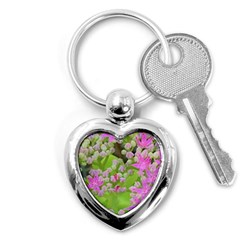 Hot Pink Succulent Sedum With Fleshy Green Leaves Key Chains (heart)  by myrubiogarden