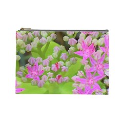 Hot Pink Succulent Sedum With Fleshy Green Leaves Cosmetic Bag (large) by myrubiogarden