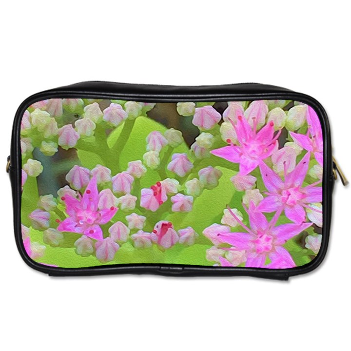 Hot Pink Succulent Sedum With Fleshy Green Leaves Toiletries Bag (One Side)