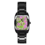 Hot Pink Succulent Sedum With Fleshy Green Leaves Stainless Steel Barrel Watch Front