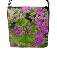 Hot Pink Succulent Sedum With Fleshy Green Leaves Flap Closure Messenger Bag (l) by myrubiogarden