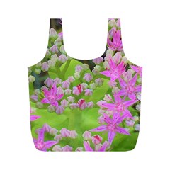 Hot Pink Succulent Sedum With Fleshy Green Leaves Full Print Recycle Bag (m) by myrubiogarden