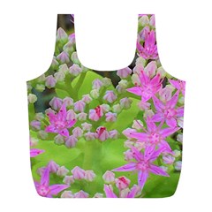 Hot Pink Succulent Sedum With Fleshy Green Leaves Full Print Recycle Bag (l) by myrubiogarden