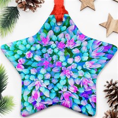 Blue And Hot Pink Succulent Sedum Flowers Detail Ornament (star) by myrubiogarden