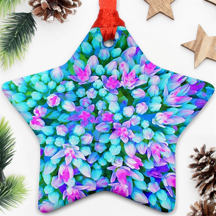 Blue And Hot Pink Succulent Sedum Flowers Detail Ornament (Star)