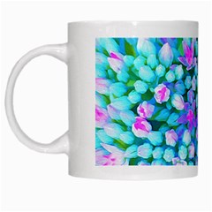 Blue And Hot Pink Succulent Sedum Flowers Detail White Mugs by myrubiogarden